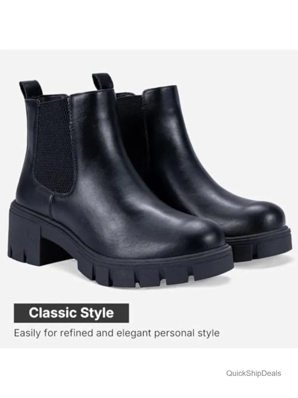 Chunky Platform Chelsea Ankle Boots Slip On Faux Leather Women's Boots